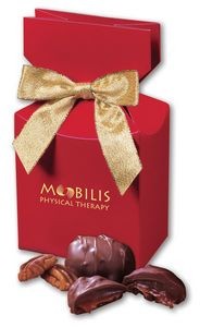 Chocolate Caramel Pecan Turtles in Red Gift Box - 6" H x 3.5" W x 2" D